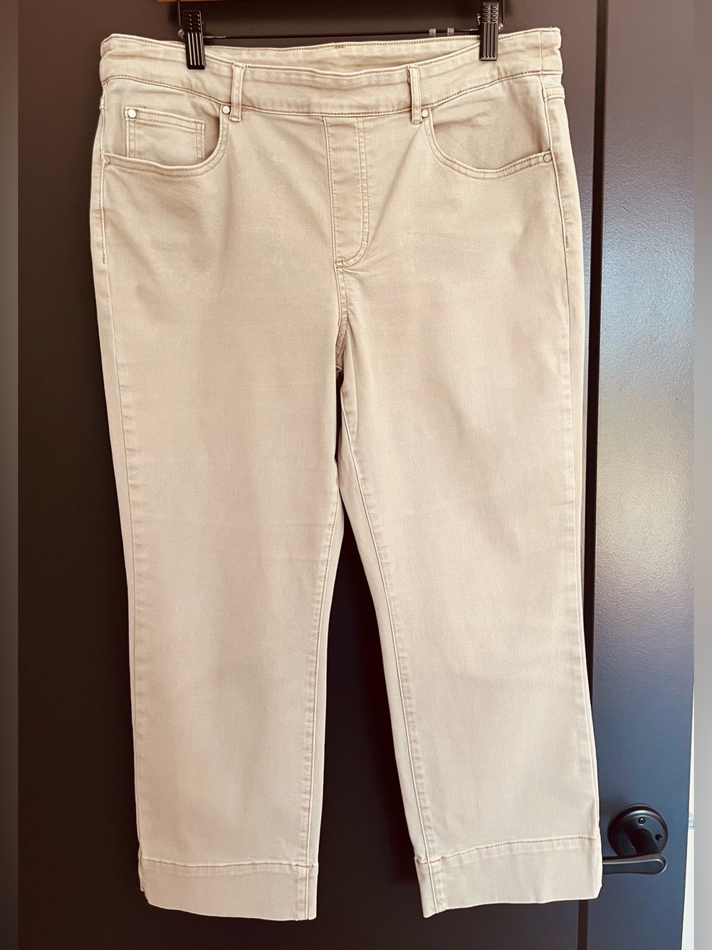 Tribal Beige Pull-On Cropped Ankle Jeans